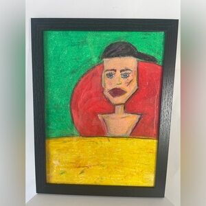 Oil pastel #10, cool guy, framed 10x13”